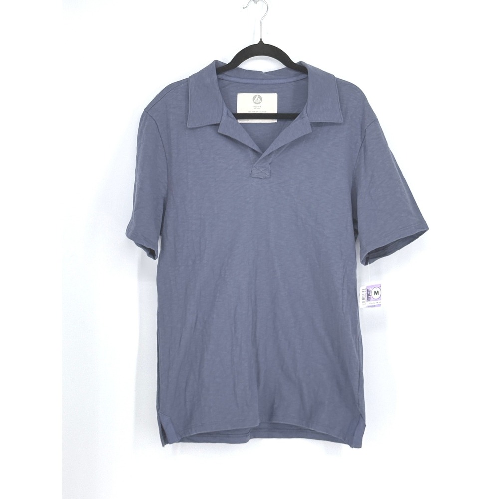 New American Giant Mens Blue Slub Cotton Polo Shirt Minimalist Casual Size M